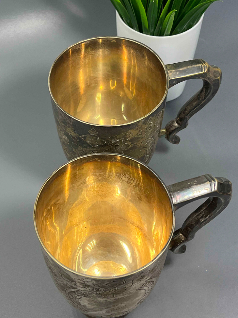 Крупная кружка из латуни с серебрением. Индия. Именная надпись и монограмма. Картинка 7